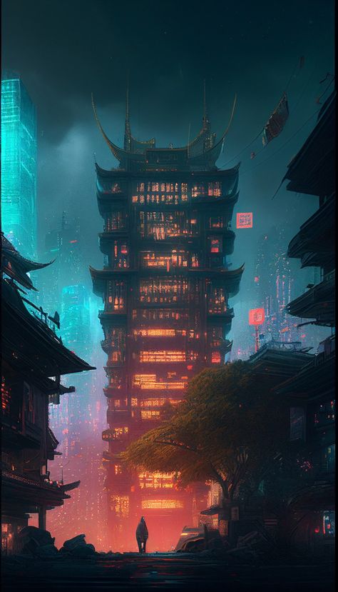 Sci Fi China, Cyberpunk China, Cyberpunk Skyscraper, Chinese Cyberpunk, Cyberpunk Japan, Cyberpunk House, Japanese Cyberpunk, Cyberpunk World, Future Timeline