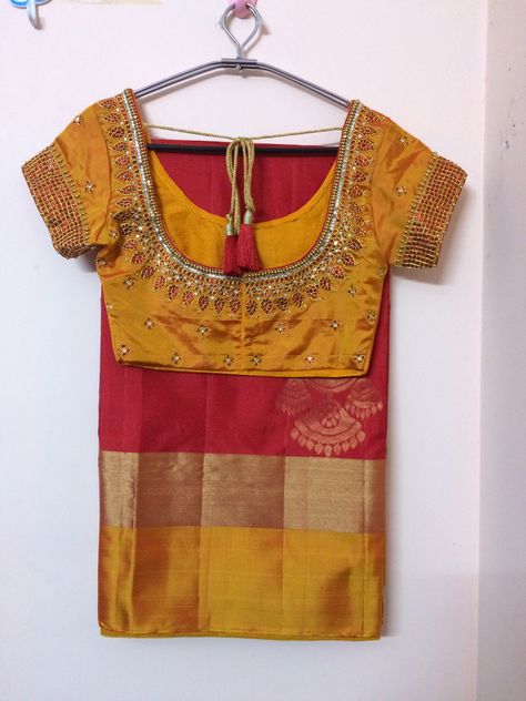 Yellow n red uppada saree with hand embroidered blouse Yellow Embroidered Blouse, Uppada Saree Blouse Designs, Yellow Blouse Work Designs, Mustard Yellow Blouse Designs, Yellow Maggam Work Blouses, Yellow Blouse Maggam Work, Yellow Blouse Design, Yellow Blouse Designs, Hand Embroidered Blouse