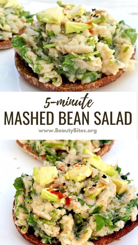 Smashed White Bean Sandwich, White Bean Salad Sandwich, Vegan White Bean Salad, White Bean Toast, White Bean Sandwich, Vegan Bean Salad Recipes, Butterbean Salad, White Bean Salad Recipes, Vegan Bean Salad