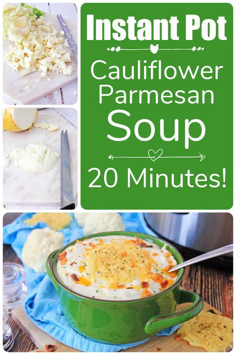 Instant Pot Cauliflower Soup is a creamy cauliflower soup that is made in your pressure cooker. Tons of flavor, wholesome and stores well. Give this pressure cooker soup a try. Or if you have a Ninja Foodi cook in your pressure cooker that way. via @savorandsavvy Instant Pot Cauliflower Soup, Pressure Cooker Soup, Instant Pot Cauliflower, Cauliflower Cheese Soups, Parmesan Soup, Bacon Cauliflower, Creamy Cauliflower Soup, Cauliflower Soup Recipes, Creamy Cauliflower