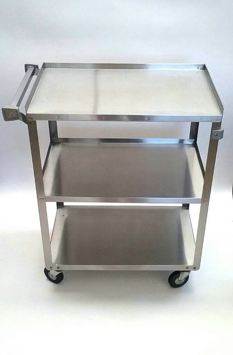 Stainless steel awesome sauce.  https://www.etsy.com/listing/244586646/stainless-steel-vintage-cart-bar-cart Potted Plant Garden, Bus Tubs, Cart Bar, Vintage Cart, Esthetician Room Decor, Wooden Plugs, Esthetician Room, Serving Cart, Plant Garden