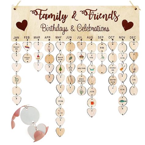 Family and Friends Calendar, DIY Wooden Birthday Calendar Wall Hanging Birthday and Celebrations Reminder Plaque with 50 Round Discs and 50 Heart Tags for Family Friends Birthday Reminder Home Wall Decor Family Birthday Plaque, Photo Collage For Boyfriend, Collage For Boyfriend, Family Birthdays Sign, Photo Collage Gift Ideas, Collage Gift Ideas, Friends Photo Collage, Collage Graduation, Family Celebrations Board