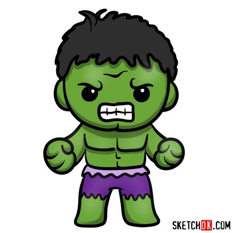 How to draw chibi Hulk | Cute Chibi Superheroes Hulk Cute, Marvel Cartoon Drawings, Hulk Painting, Iron Man Drawing, Iron Man Cartoon, How To Draw Chibi, Baby Marvel, Avengers Drawings, Marvel Cartoon