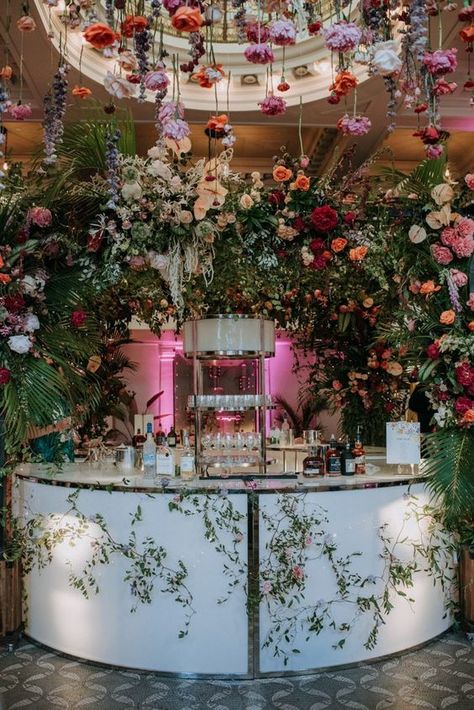 13 Creative Ways To Elevate Your Wedding Bar | by Bride & Blossom, NYC's Only Luxury Wedding Florist -- Wedding Ideas, Tips and Trends for the Modern, Sophisticated Bride Bar Floral Installation, Wedding Bar Flowers, Bar Flowers, Floral Archway, Floral Installation, Green Bar, Luxury Bar, Sophisticated Bride, Backyard Retreat