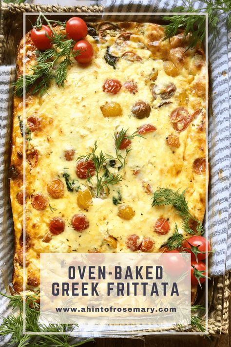 Greek Egg Casserole, Greek Omelette Casserole, Greek Breakfast Bake, Greek Egg Bake, Baked Egg Frittata Recipes, Greek Frittata Recipes, High Protein Greek Breakfast Bake, Frittata For A Crowd, Mediterranean Egg Bake