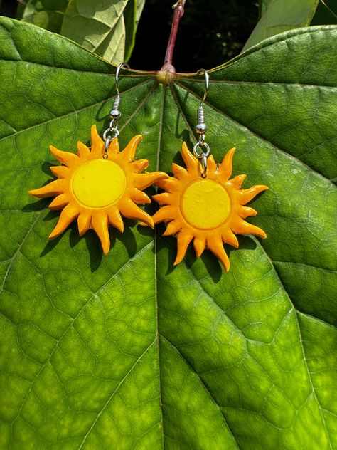 Fluff-N-Chaos Painted Polymer Clay Earrings, Painted Polymer Clay, Teen Summer Style, Sun Earrings, Dinosaur Earrings, Beautiful Disaster, Hippie Earrings, Polymer Jewelry, Rainbow Earrings