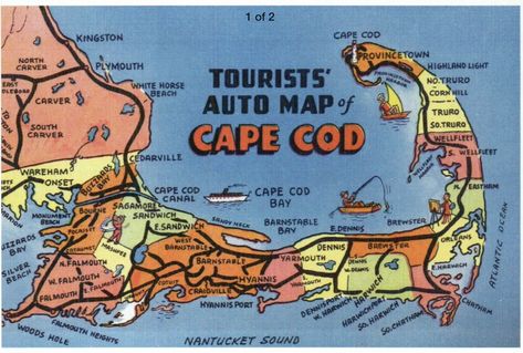 Map Of Cape Cod, Hyannis Port, Cape Cod Map, Cape Cod Massachusetts, Visitor Center, Support Artists, Whale Watching, Vintage Map, Cape Cod