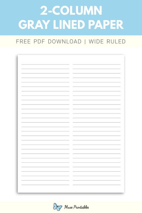 Printable 2 column gray lined paper wide ruled paper template. Download this at https://museprintables.com/download/paper/2-column-gray-lined-paper-wide-ruled/ Brown Lined Paper, Homework Planner Printable, Paper Template Free, College Ruled Paper, Free Paper Printables, Planner Calendar Printables, Weekly Planner Free Printable, Printable Lined Paper, Weekly Planner Free