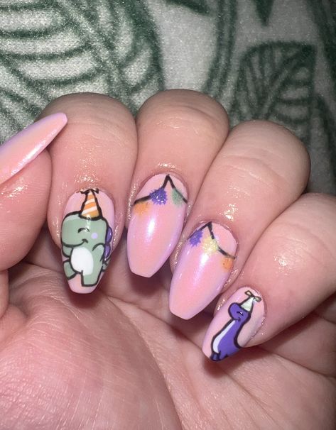 #chromenailart #chrome #dinosaur #birthday #nailart T Rex Nails, Dinosaur Nails, Chrome Nail Art, Birthday Nails, Dinosaur Birthday, Nail Inspo, Nail Art, Nails, Birthday