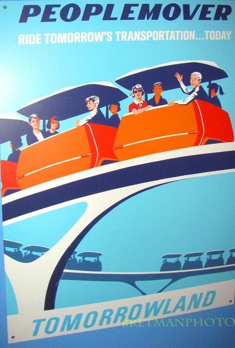 Bretman Photos: Disneyland Vintage People Mover Poster Disney World Ride Posters, Vintage Disney Ride Posters, Vintage Disneyland Posters, Theme Park Poster Design, Disney Ride Posters, Retro Disney Posters, Retro Disney Aesthetic, Disneyland Illustration, Disneyland Decor