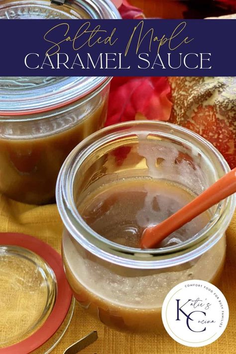 Salted Maple Caramel Sauce is made with just five ingredients and in 20 minutes time! It's perfect to top on your favorite dessert or even on waffles or pancakes for a sweet surprise. #caramelsauce #fallrecipe #maplecaramel Caramel Recipes Sauce, Vegan Caramel, Homemade Caramel Sauce, Salted Caramel Sauce, 15 Minute Meals, Pumpkin Caramel, Dessert Toppings, Caramel Recipes, Ice Cream Toppings