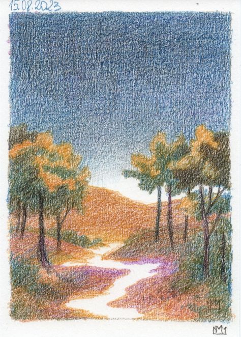 @marjazet on Tumblr Colour Pencil Art Landscapes, Colored Pencil Art Projects, Color Pencil Sketch, Color Pencil Illustration, Crayon Drawings, Colored Pencil Artwork, Pen Art Drawings, Abstract Art Diy, Pencil Shading