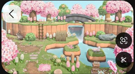 Acnh Cute Terraforming Ideas, Pink Themed Animal Crossing Island, Acnh Four Seasons Island, Acnh Garden Island, Acnh Pink Yard Ideas, Animal Crossing Cherry Blossom Island, Anch Island Entrance Ideas, Acnh Island Designs Entrance Fairycore, Pink Cottage Core Animal Crossing