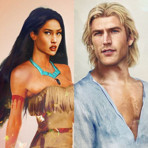 Pocahontas and John Smith, Real Life Disney by Jirka Vinse Jonatan Väätäinen Pocahontas Realistic Art, Pocahontas Realistic, Pocahontas Real Life, Realistic Disney Princess, Romantic Disney, Real Life Disney Characters, Pocahontas And John Smith, Disney Princess Pocahontas, Princess Pocahontas