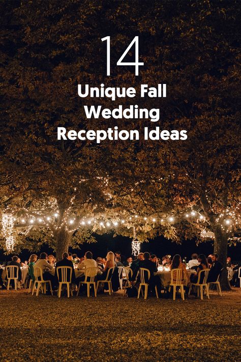 October Reception Ideas, Sunset Fall Wedding, Simple Fall Wedding Reception Ideas, Fall Wedding Ideas Simple, Fall Night Wedding, Outdoor Fall Wedding Ideas October, Outdoor Fall Wedding Dress, Romantic Fall Wedding Decor, Fall Wedding Decorations Receptions