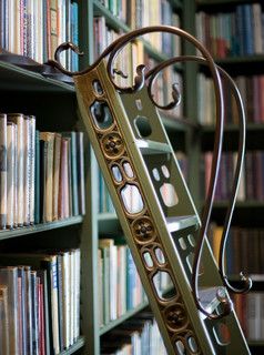 Rolling Library Ladder Library Sliding Ladder, Curved Bookshelf, Book Ladder, Elegant Library, Library Green, Library Steps, Library Ladders, Sliding Ladder, Green Library