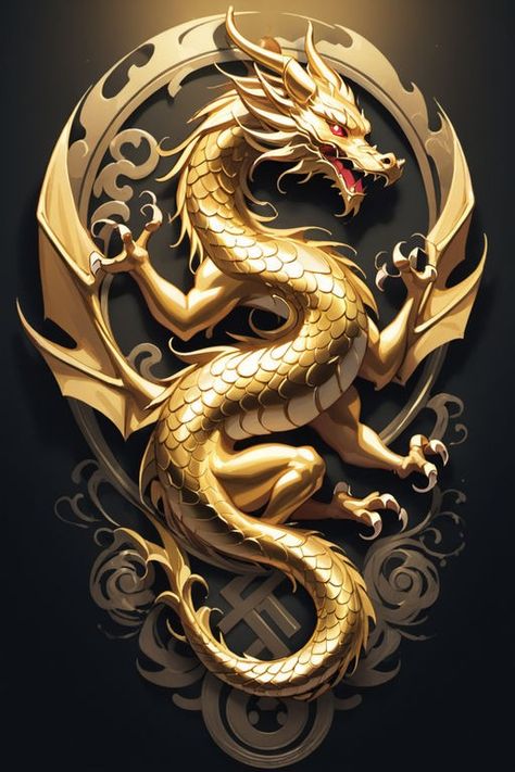 Dragon Logo Design Art, Gold Dragon Wallpaper, Gold Dragon Art, Golden Dragon Tattoo, Metallic Dragon, Medieval Tattoo, Chinese Dragon Tattoos, Yin Yang Art, Android Wallpaper Dark