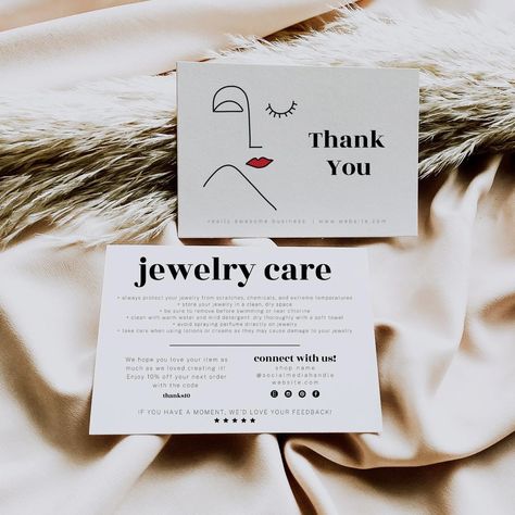 22.71US $ |Editable Jewelry Care Card Template Business Thank You Card Printable Thanks For Your Purchase Card Template Package Insert Card - Business Cards - AliExpress Card For Jewelry, Jewelry Care Card, Candle Printable, Thanks For Your Purchase, Purchase Card, Small Business Packaging, Business Thank You Cards, Canva Tutorial, Candle Labels