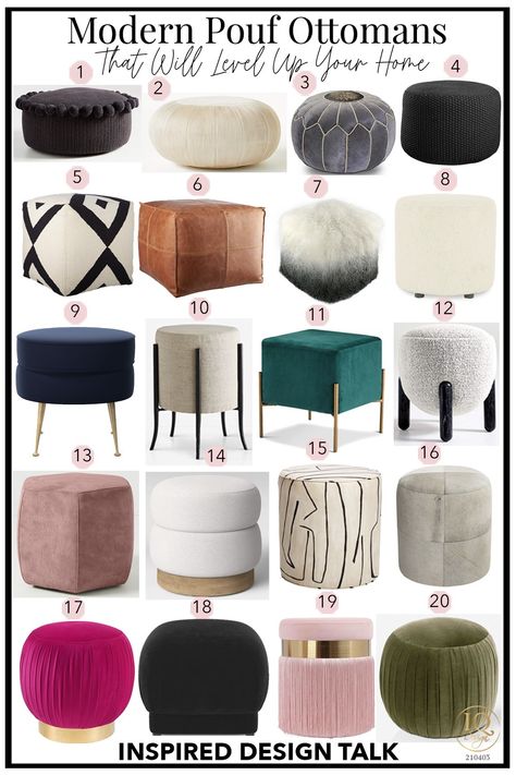 19+ Modern Poufs & Ottomans That Will Upgrade Your Home Decor • Inspired Design Talk Pouf Ottoman Living Room, Corner Table Living Room, L Shaped Sofa Designs, Luxury Sofa Living Room, Sofa Design Wood, Drawing Room Decor, Luxury Sofa Design, Wooden Sofa Set Designs, Corner Sofa Design