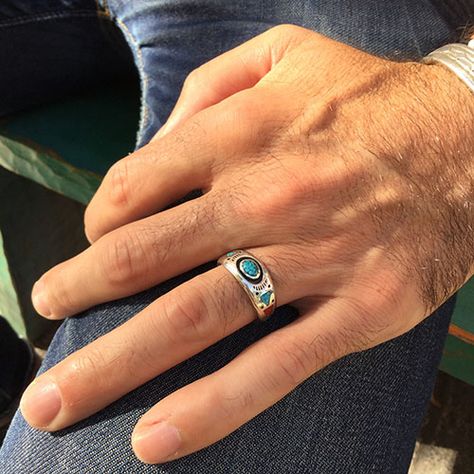 Bague Navajo « inlay », incrustation de turquoise et corail dans résine | Harpo Paris Class Ring, Turquoise, Paris, Silver