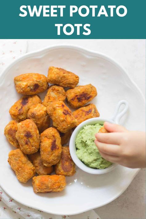 Sweet Potato Tots Blw, Sweet Potato For Toddlers, Toddler Sweet Potato Recipes, Sweet Potato Recipes For Toddlers, Potato Tater Tots, Sweet Potato Stacks, Tiffin Ideas, Sweet Potato Tater Tots, Infant Food