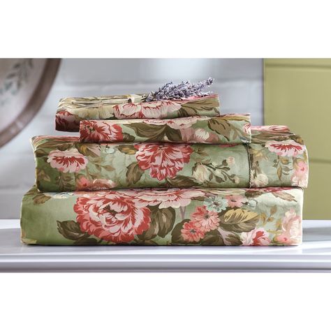 Cottage Floral Sheet Set | Montgomery Ward Vintage Floral Bedding, Bedroom Old Style, Blue Floral Sheets, Cottage Core Bedding, Rose Sheets, Vintage Bedsheets, Peony Bedding, Raspberry Shortbread, Waverly Bedding