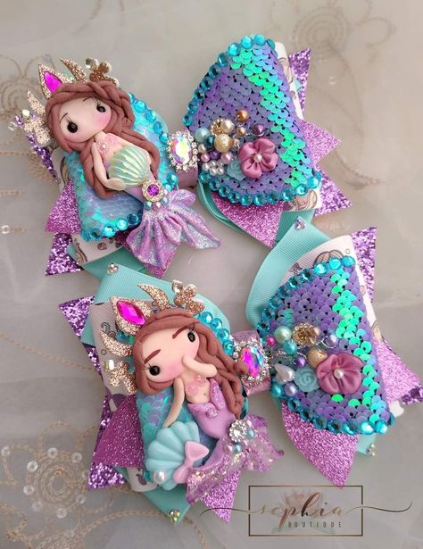 Mermaid Hair Bow, Diy Leather Bows, Hair Bows Diy Ribbon, Disney Hair Bows, Diy Hair Accessories Ribbon, Disney Hair, Bows Diy Ribbon, Diy Bows, Bow Headband Hairstyles