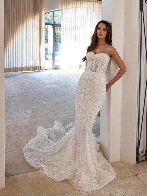 Blanche Bridal - LBR Bridal Hot Mermaid, Blanche Bridal, Trumpet Bridal Gown, Draped Wedding Dress, Fitted Gown, Mermaid Sweetheart, Wedding Dress Sequin, Luxury Bridal, Lace Mermaid Wedding Dress