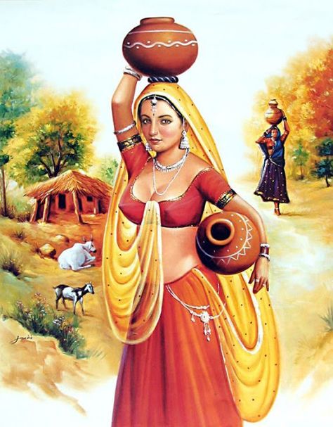 - Rajasthani Painting, Rajasthani Art, Indian Artwork, India Painting, Indian Women Painting, Indian Village, Painted Ladies, Indian Painting, Historical Painting