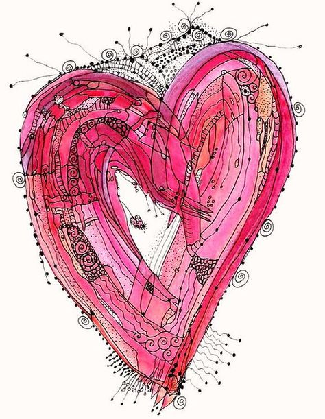 Heart Art Painting, Valentines Watercolor, Heart Artwork, Heart Painting, Valentines Art, Happy Paintings, Zentangle Art, Holiday Art, Doodle Patterns