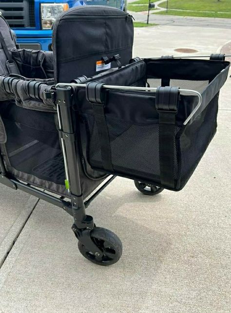 Bend metal to hold the tote, ONLY for groceries and toting junk.. do not put a baby in this. Diy Stroller Wagon, Wonderfold Hacks, Wonderfold Wagon Hacks, Wagon Hacks, Auntie Ideas, Wagon Ideas, Wonderfold Wagon, Folding Shopping Cart, Disneyland Family