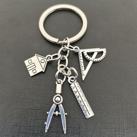 Keychains Ideas, House Keychain, Home Keychain, Architect Engineer, Gift For Architect, Triangle Ruler, Laser Cut Jewelry, Keychain Design, Painting Gift