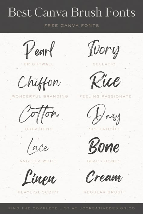 Luxe Canva Fonts, Handwriting Fonts Canva Free, Best Free Fonts On Canva, Canva Brush Fonts, Canva Fonts Free Aesthetic, Title Canva Ideas, Canvas Free Fonts, Handwriting Canva Font, Canva Fonts For Wedding Invitation