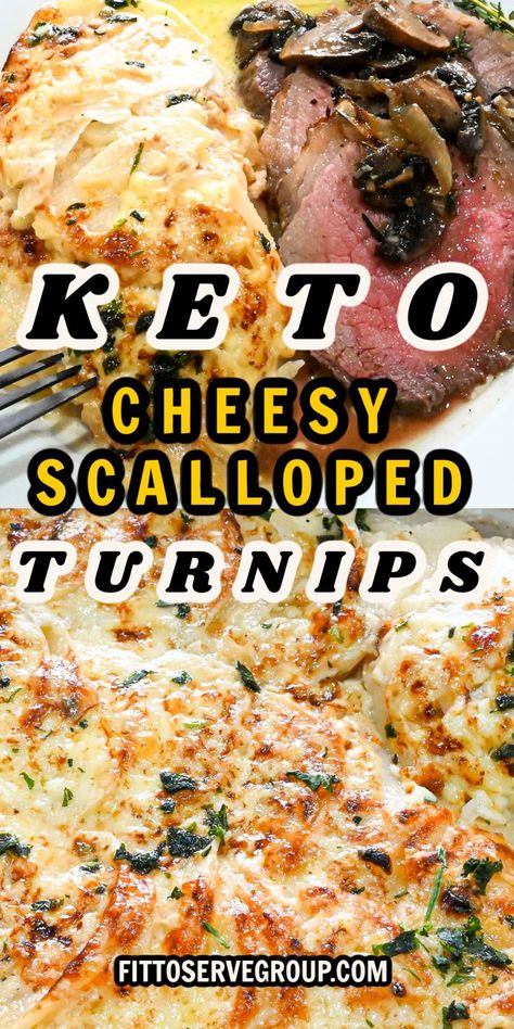 close up images of keto cheesy scalloped turnips Keto Turnips, Keto Scalloped Potatoes, Scalloped Turnips, Turnip Recipe, Turnip Recipes, Cheesy Scalloped Potatoes, Keto Veggies, Au Gratin Recipes, Carb Sides