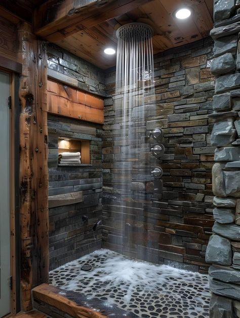 Natural Bathrooms, Outdoor Showers, Unusual Home, Rustic Bathroom Designs, Rustic Home Design, Rustic Bathrooms, Small Bathroom Design, Dream Bathrooms, Dream House Interior