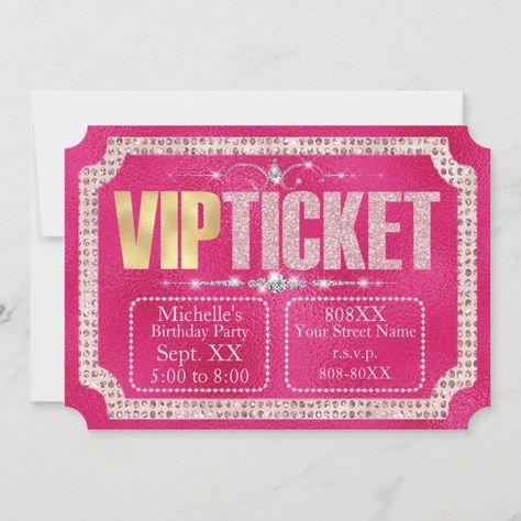 Absolutely Fabulous Birthday, Pink Glitter Invitations, Bday Invitation Card, Y2k Birthday Party, Ticket Party Invitations, Hot Pink Birthday, Pink Concert, Pink Happy Birthday, Bday Invitations