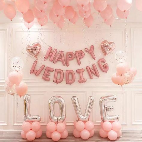 Just Married Room Decoration, First Wedding Anniversary Quotes, Wedding Night Room Decorations, Wedding Anniversary Quotes, Wedding Room Decorations, Brides Room, Heart Bubbles, Wedding Letters, Wedding Room