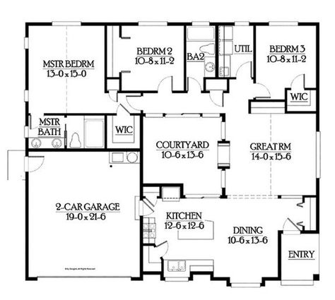 Small House Plans with Central Courtyards - Blog - BuilderHousePlans.com Homes With Interior Courtyards, Small House Plans With Courtyard, House Plans With An Atrium, U Shaped House Plans Courtyards Modern, House Plans With Center Courtyard, Square House With Courtyard In Middle, Cottage With Courtyard, Small Home With Courtyard, Naalukettu House Plan