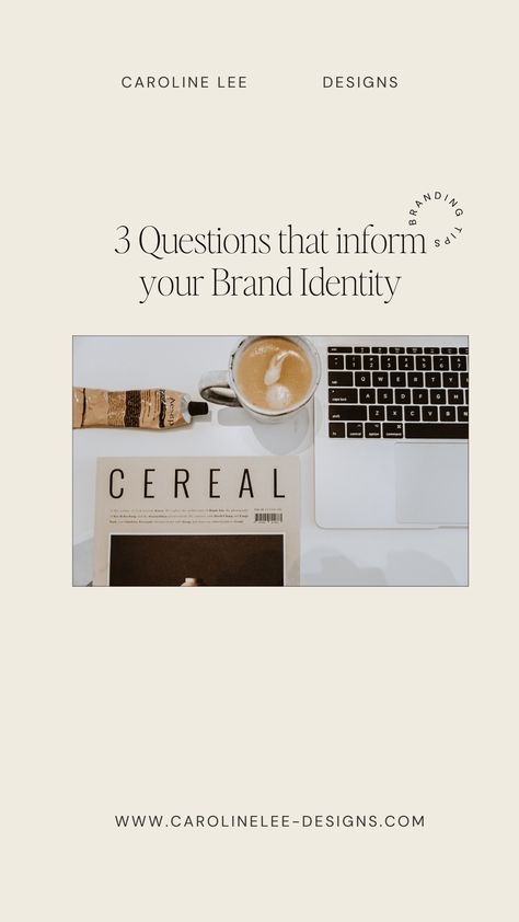 Do you have clarity on your brand's identity? Try answering these three questions to establish who your brand is and why. Caroline Lee, Pinterest Strategy, Brand Design, Business Design, Brand Identity, To Grow, Create Yourself, That Look, Branding Design