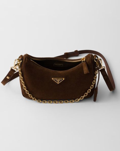 Cocoa Brown Prada Re-Edition suede mini-bag | PRADA Prada Purses, Leather Key Ring, Prada Re Edition, Bag Prada, Suede Purse, Handbag Essentials, Buy Bags, Leather Keyring, Luxury Purses