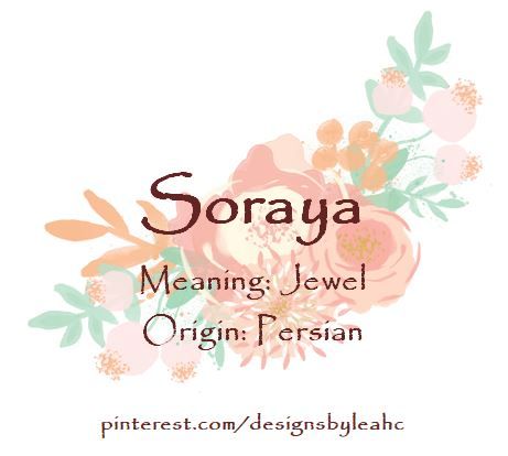 Baby Girl Name: Soraya. | Meaning: Jewel. | Origin: Persian. || www.pinterest.com/designsbyleahc Soraya Name Meaning, Persian Names With Meaning, Persian Names For Girl, Persian Girl Names, Persian Names, Persian Girl, Meaningful Baby Names, Female Character Names, Sweet Baby Names