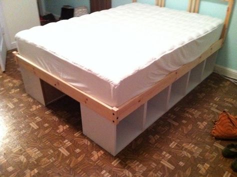 Build your own bed with storage using bookcases | Your Projects@OBN Bookshelf Bed Frame, Storage Under Bed, Ikea Hack Storage, Bookshelf Bed, Hack Ikea, Bed Platform, Ideas Hogar, Bookshelves Diy, Under Bed