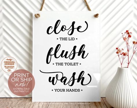 Cute Bathroom Sign Close Lid Flush Toilet Wash Hands Ready - Etsy Canada Cute Bathroom Signs, Modern Farmhouse Wall Art, Cute Bathroom, Bathroom Sign, Flush Toilet, Farmhouse Wall Art, Bathroom Signs, Amazon Handmade, Farmhouse Wall