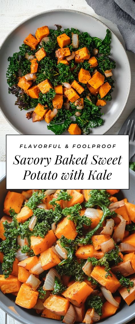 Image for Savory Baked Sweet Potato with Kale Roasted Kale And Sweet Potato, Sweet Potato Kale Recipes, Sweet Potato And Kale Recipes, Sweet Potato Healthy Recipe, Kale Sweet Potato Soup, Kale Sweet Potato, Sweet Potato Recipes Healthy, Baked Kale, Sweet Potato Kale