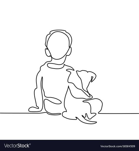 Boy hug dog vector image Man And Dog Drawing, Dog Line Drawing, Animal Line Drawings, Twin Flame Art, Dog Line Art, Dog Line, 강아지 그림, Drawing Vector, Continuous Line Drawing