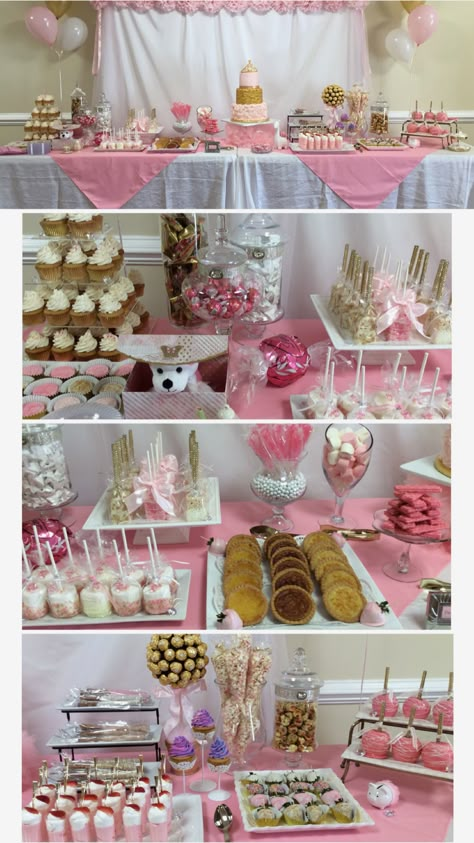 Baby shower dessert bar by Detria Johnson and princess cake by Tina Dickens. Baby Shower Dessert Table Ideas, Baby Shower Dessert Bar, Nursing Party, Shower Snacks, Shower Dessert Table, Baby Shower Dessert, Baby Shower Snacks, Table Birthday, Nurse Party