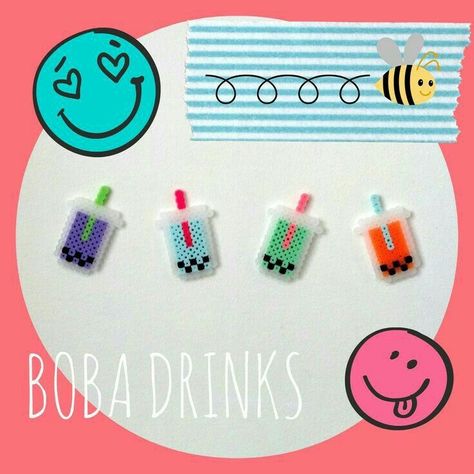 Melt Beads Patterns, Boba Bubble Tea, Hamma Beads Ideas, Easy Perler Bead Patterns, Melty Bead Patterns, Tea Drinks, Pearl Beads Pattern, Easy Perler Beads Ideas, Fuse Bead Patterns