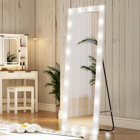 PRICES MAY VARY. 💡【Adjustable Lighting Control】— Embrace versatility with our Farmhouse Style Full-Length Mirror featuring 22 high-brightness LED bulbs. Enjoy three lighting modes: cool, natural, and warm light, with adjustable brightness to perfectly suit any occasion, whether you're getting ready for the day or preparing for a night out. 💡【Premium Materials & Size】— Measuring 63" H x 20" W, this full-length mirror boasts high-definition, explosion-proof glass encased in a stylish wooden fram Floor Length Mirror Bedroom, Long Mirror In Bedroom, Full Body Mirror With Lights, Big Mirror In Bedroom, Mirror With Light Bulbs, Full Length Mirror With Lights, Stand Up Mirror, Full Length Mirror Stand, Mirror With Stand