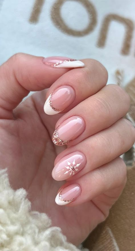 glitter nails, festive nails, new year eve nails, glitter tip nails, glitter french tip nails, festive nail art Holiday Nails Summer, White Nails With Glitter, Pink Nails With Glitter, Nail Polish Colors Winter, French Tip Nail Art, Pink Summer Nails, Nails With Glitter, New Years Eve Nails, Festive Nail Art