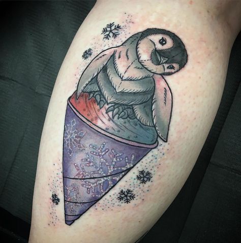 Skylar Skylord Rose Wasserman on Instagram: “Snow cone penguin from yesterday ⛄️ 🐧 #tattooartist #ladytattooers #penguin #snowcone #summer #desserttattpo #penguintattoo #tuesday #cool…” Snowcone Tattoo, Penguin Tattoo, Snow Animals, Snow Cone, Snow Cones, Rose Art, Animal Tattoos, Penguins, Tattoo Artists